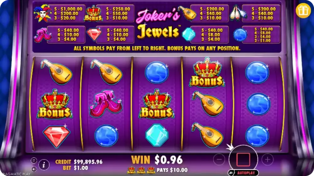 Jokers Jewels hold and spin feature with locked coin symbols