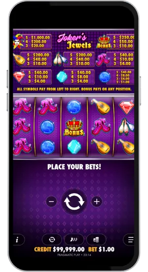 Jokers Jewels active reels with the golden Bonus crown symbol landed in the centre row